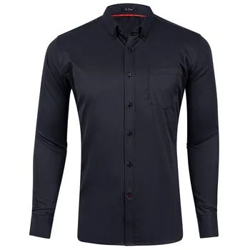 

2019 NEW Men's shirts Thick Elastic Solid Color Slim Fit Men's Long Sleeve Shirt Lapel button tight man shirt pocket