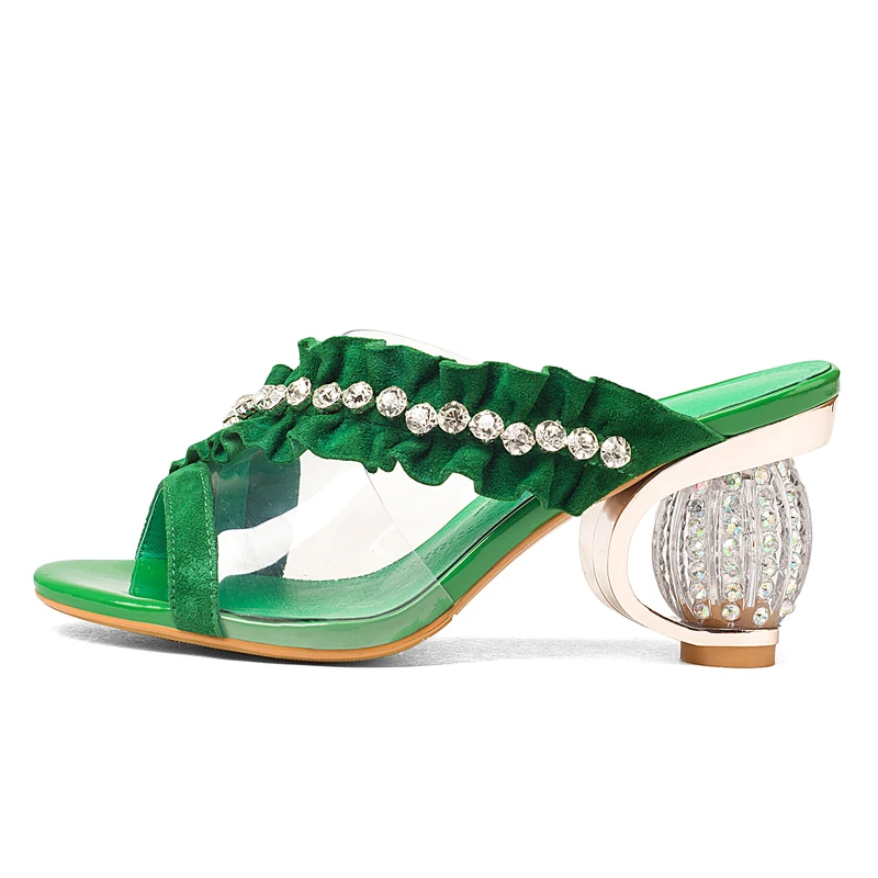 

Summer Slipper for Women Diamond mosaic Shoes 8 cm Chunky heels Sexy Open-toe Transparent upper Mules Box Packing KL832