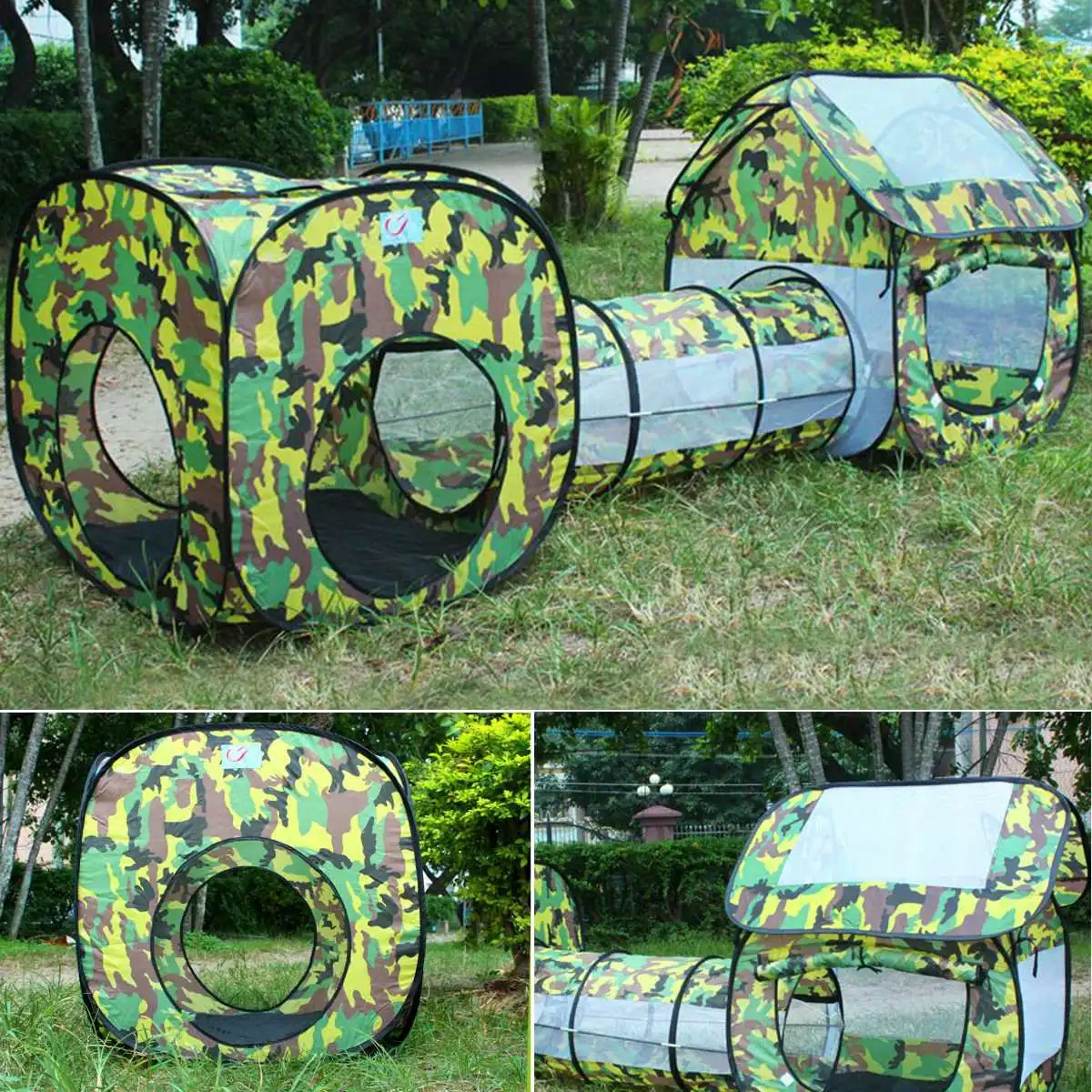 

3 In 1 Indoor Outdoor Children Toy Tent Kids Playhouse Tunnel Tube Playing Fun Sports Toys Gifts Foldable Tents Camouflage