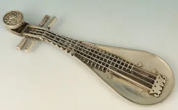 

China Old Copper Silvering Hand made Casting Pipa Statue