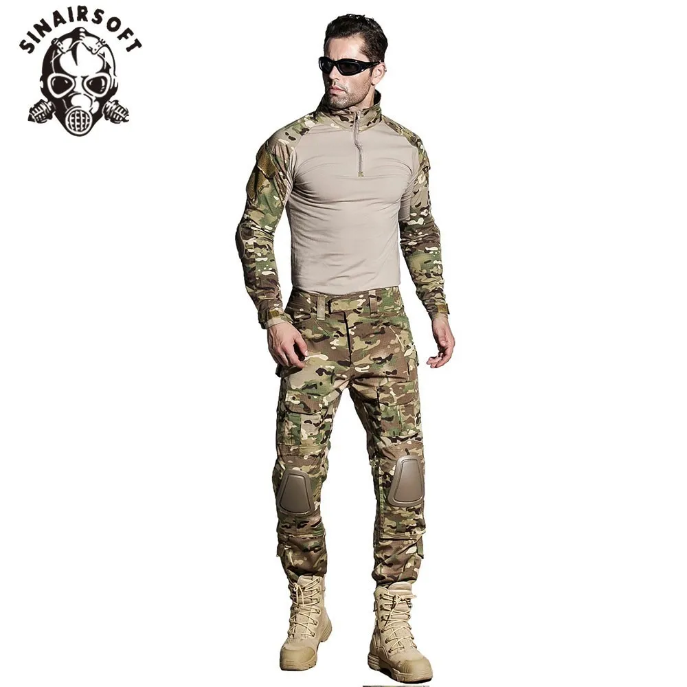 Camouflage Tactical Military Uniform Multicam Army Combat Shirt Tactical Pants With Knee Pads