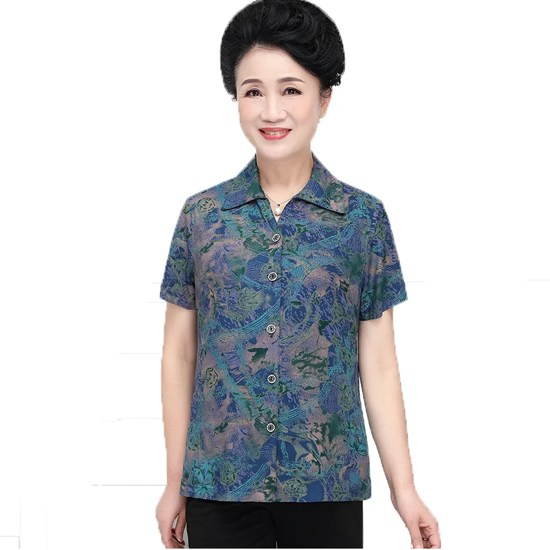 

2019 Fashion Womens Elegant Short Sleeve Tops Turn-down Collar Floral Print Blouse Sexysummer Autumn Shirt Blusas Mujer De Moda