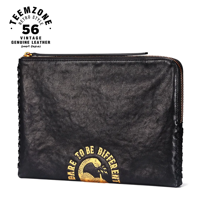 

teemzone Golden Snake Series Men New Design Genuine Soft Leather Casual Wrist Day Clutch Organizer Envelope Women Handbag