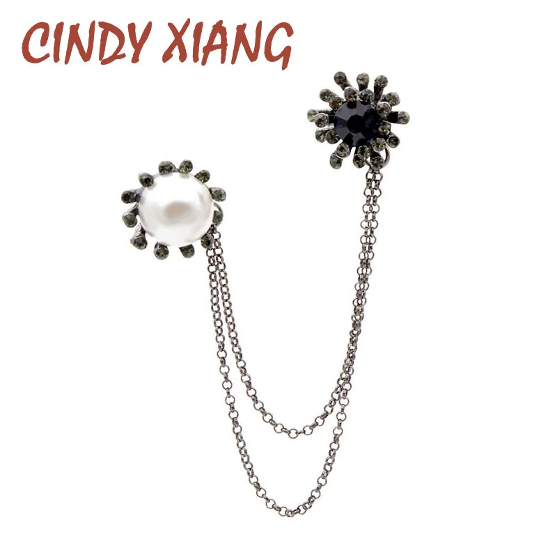 

CINDY XIANG Rhinestone Flower Brooches Women and Men Pin Brooch Vintage Pearl Double Pins Fashion Jewelry Coat Accessories Gift