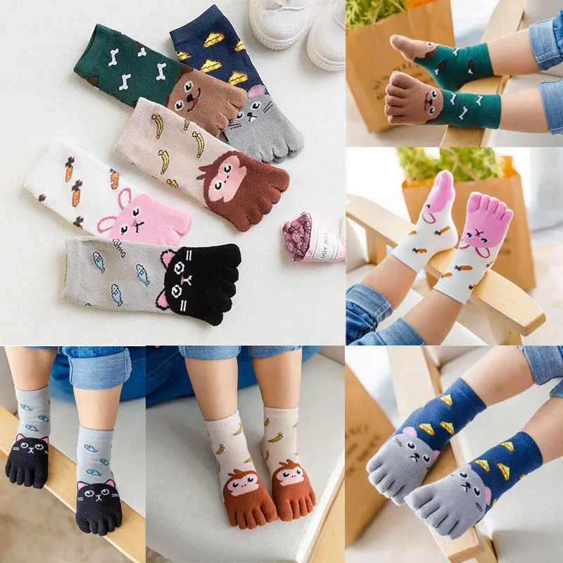 Kids Five Finger Toe Socks Soft Cotton Boys/&Girls Daily Ankle Socks 7-12 Years