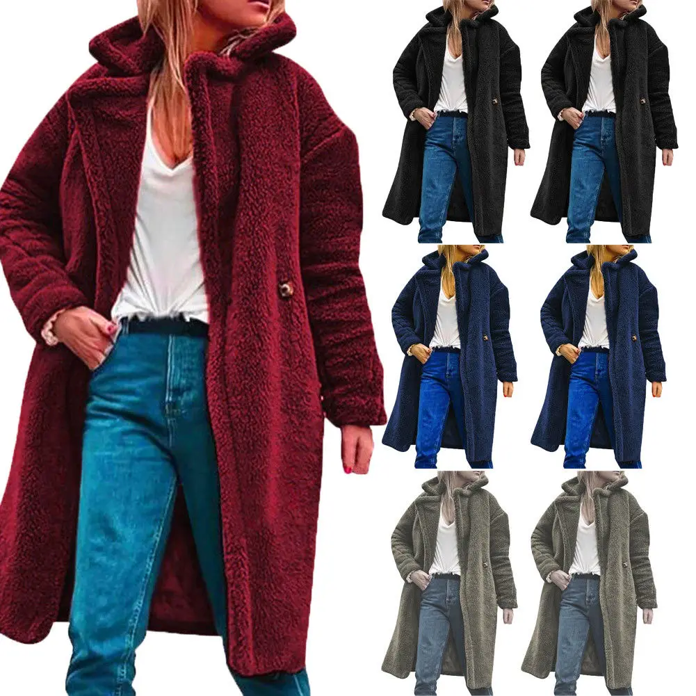 

New Fashion Oversized Women Long Sleeve Plush Coats Ladies Knitted Sweater Jumper Cardigan Outwear Coat S M L