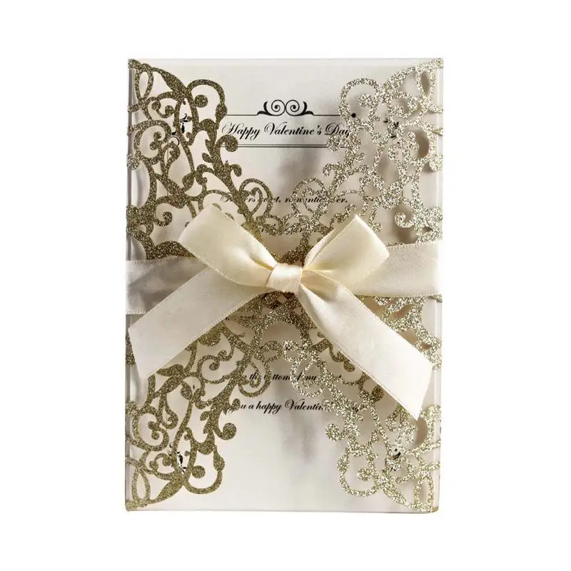  10PCS Bowknot Glitter Invitations European Style Laser Cut Wedding Invitations Holiday Greeting Car - 32988380266