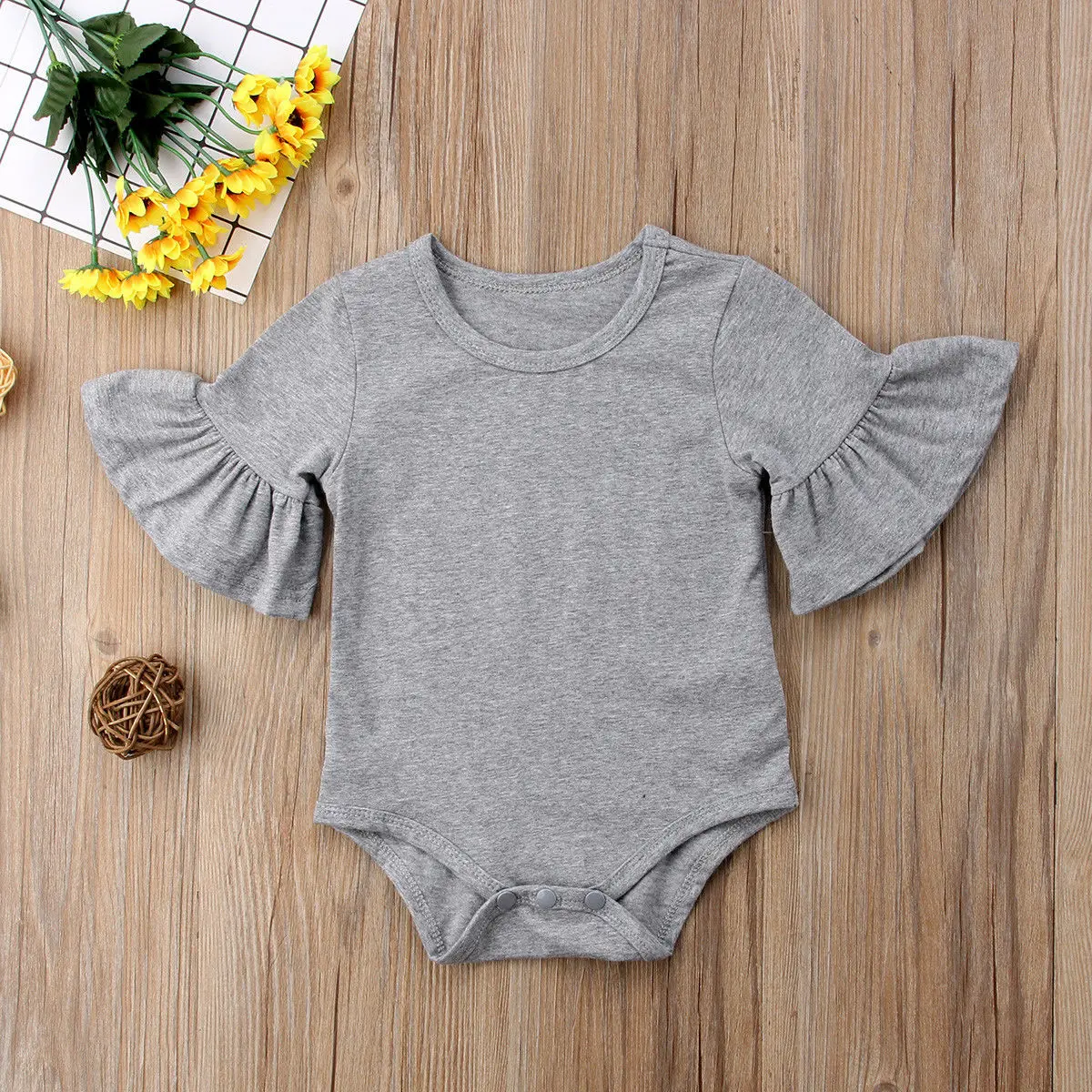 3 Color Newborn Infant Baby Girl Clothes Flared Sleeve Romper Brife Jumpsuit Sunsuit Outfits