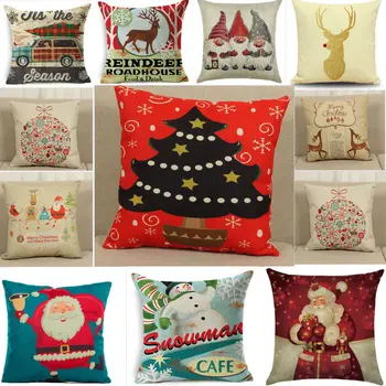 

45x45 Halloween Christmas Cushion Cover Cotton Linen Cushion Cover Cute Cartoon Pattern Throw Pillow Case Home Bed Sofa Decor