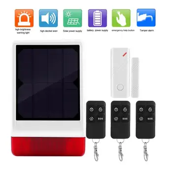 

433MHZ Wireless Solar Siren Burglar Security Alarm System 1 Door Magnet 3 Remote Control alarma casa