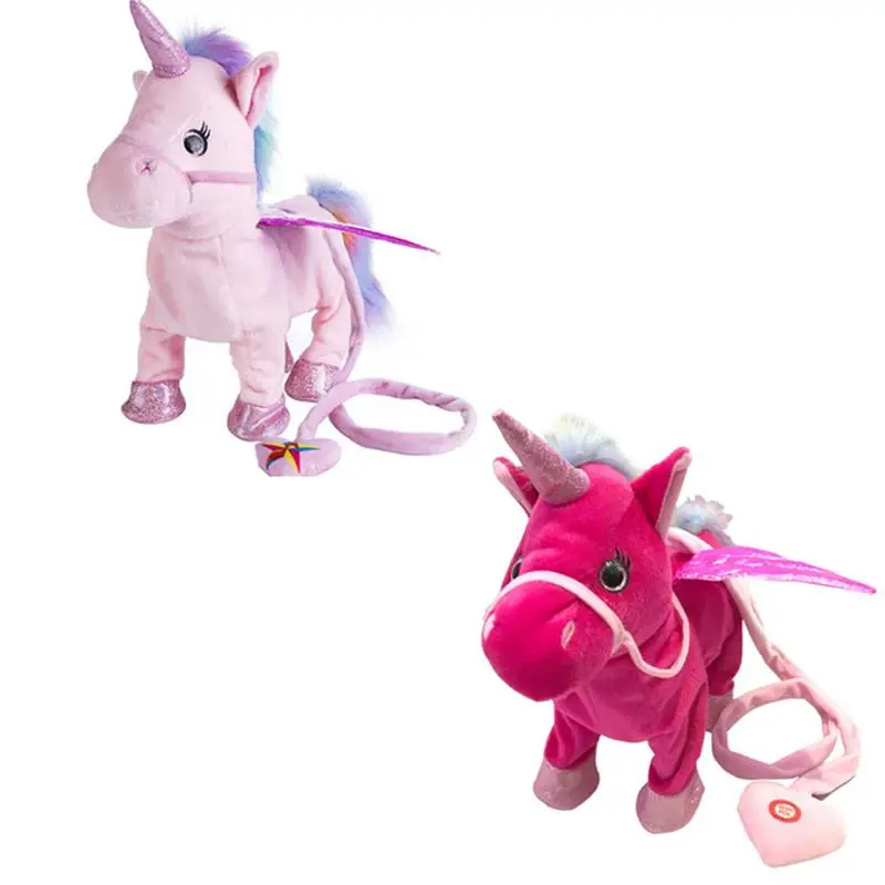 Милый Единорог поводок Летающая лошадка с куклой может ходить может спеть Электрический Дракон плюшевая игрушка лошадь