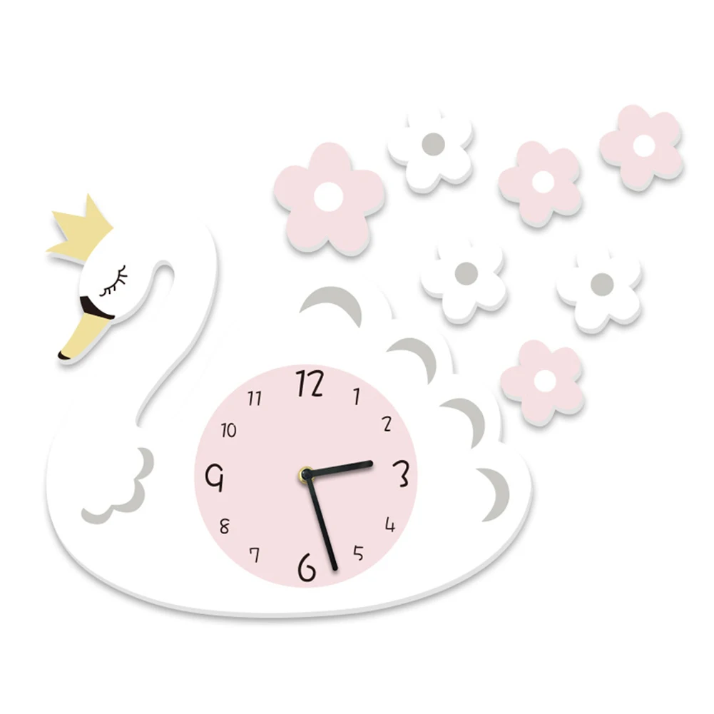 

Cartoon Swan Wall Clock PVC Cartoon Hanging Interior Home Decor Silent Baby Room Wall Clock Wall Stickers For Kids Rooms Muraux