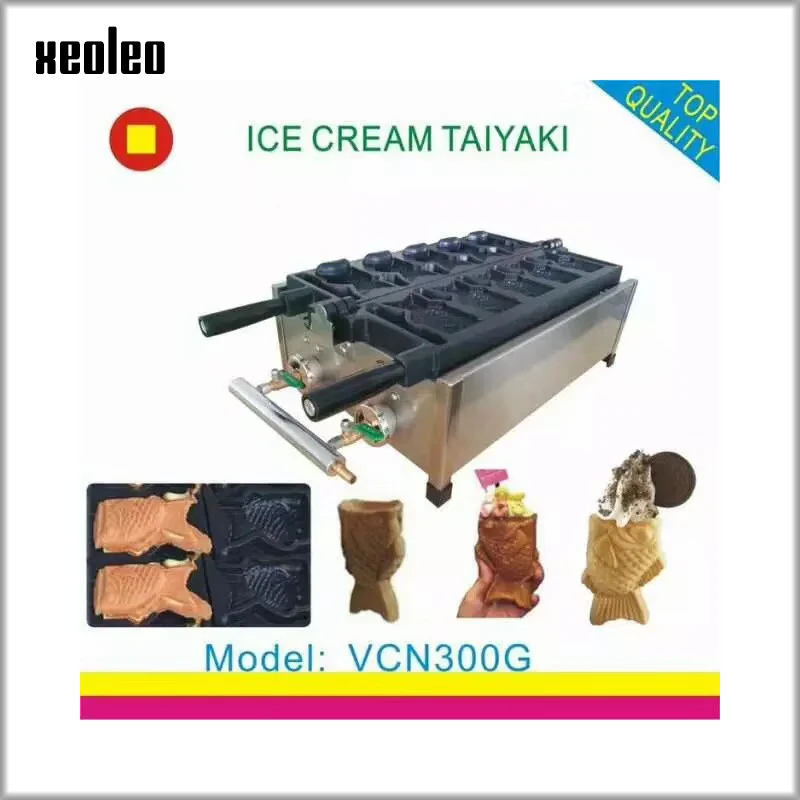 XEOLEO Waffle maker Taiyaki machine Fish cone maker 5pcs Open mouth ice cream taiyaki machine LPG gas grain commial waffle maker