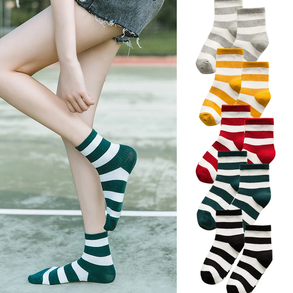 1Pair Unisex Women Socks Classic Stripeed Cotton Socks Breathable Retro