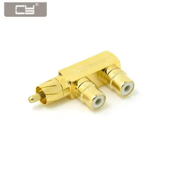

10pcs/lot 90 Degree Angled RCA AV Audio Splitter Plug Adapter Male to Dual Female F type Extension Golden Color