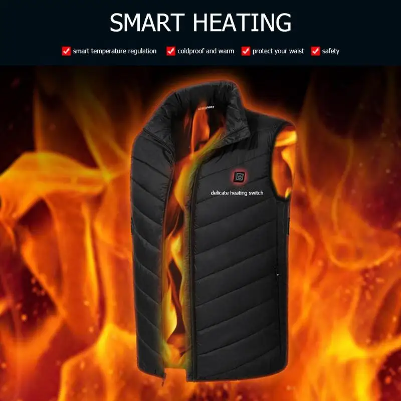 New Men Electric Heated Hiking Vests Heating Waistcoat USB Thermal Warm Clothing Solid Color Zipper Casual Winter Vests Jacket