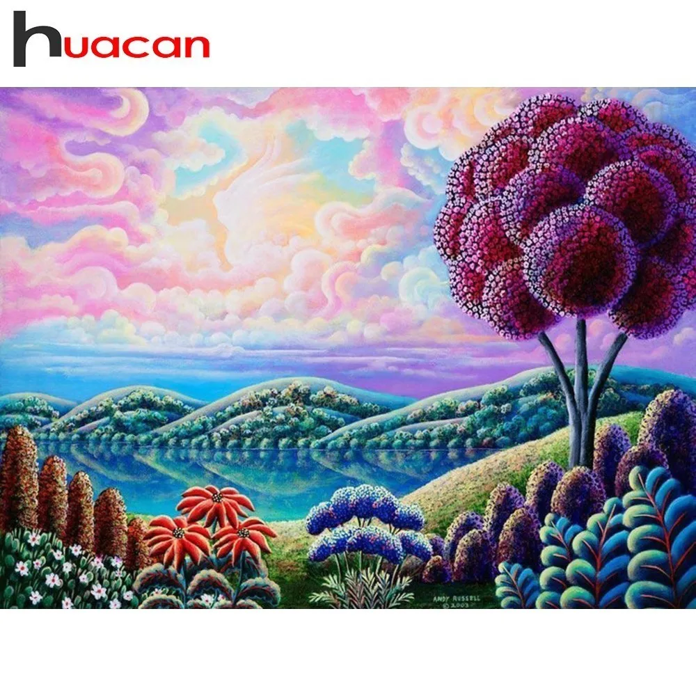 

Huacan Diamond Painting Scenery Rhinestones Pictures Diamond Mosaic Scenic Full Square Drill Sets Gift Diamond Embroidery Tree