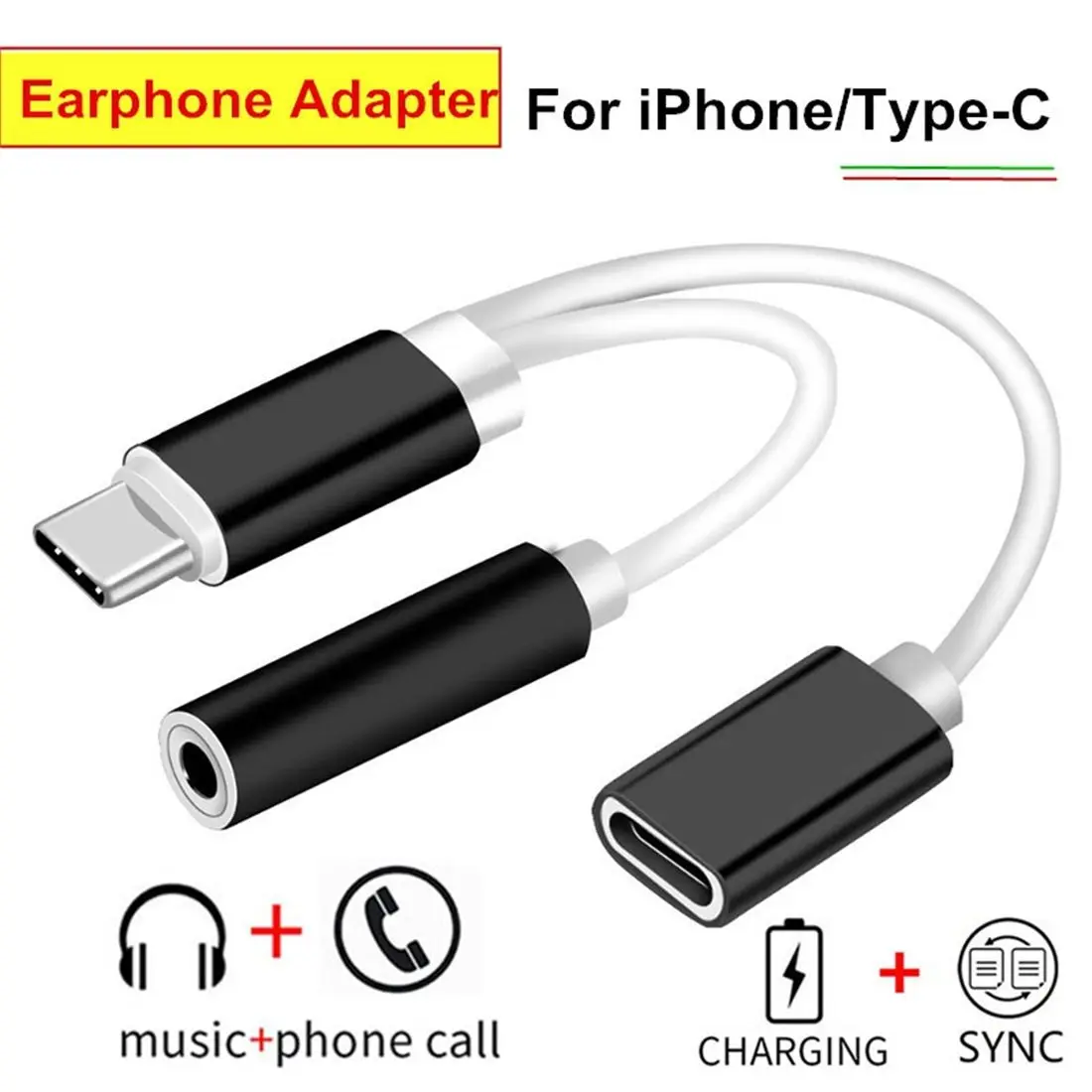 Черный USB TYPE C 3 5 аудио кабель для гарнитуры адаптер зарядки телефона|Аксессуары