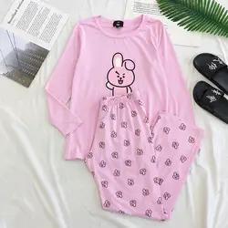 BTS Bangtan пижамы для мальчиков 2019 Kpop дома BT21 постельное белье пижамы версия мультфильм V СУГА же женский рубашка с длинными рукавами для женщин