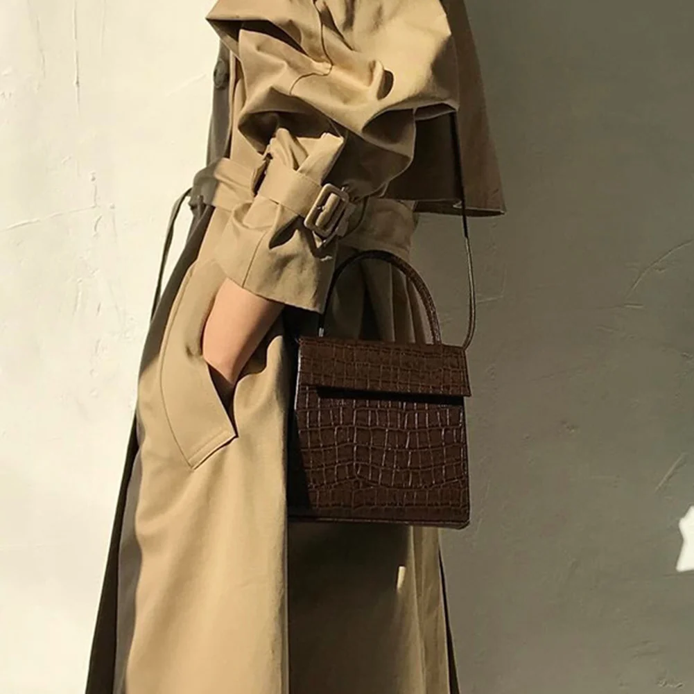 

2019 new fashion solid brown cartera mujer monedero Women Vintage Crocodile Pattern Bag Wild Shoulder Bag Messenger