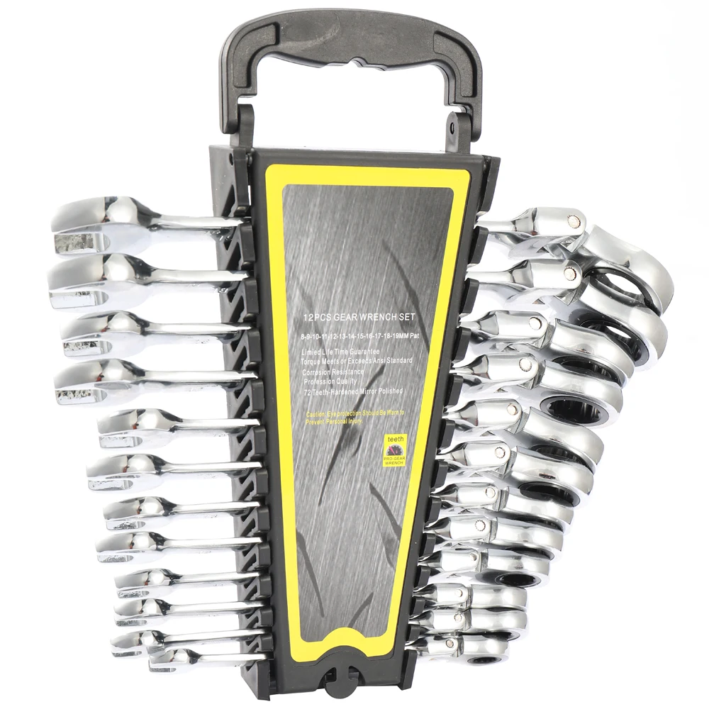 12PCS 8 19mm Flexible Ratcheting Key Ratchet Wheel Wrench Set
