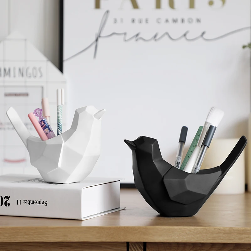 Desktop Pen holder for office school desk cute resin Geometric bird shape gift home ornament pencil