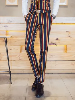

Fashion Stripe Nightclub Male Suit Pants Men Stripe Pants Mens Singer Personality Stage Show Trousers Dress Pants Slim Fit Mens
