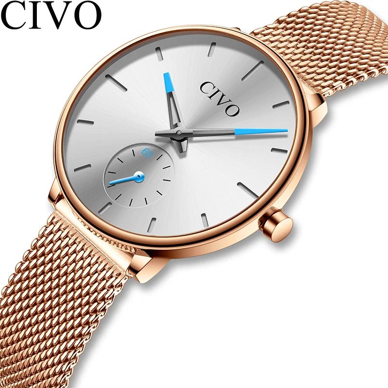 

CIVO Waterproof White Steel Mesh Strap Women Wrist Watches Luxury Quartz Ladies Watches Simple Casual Women Clock Montre Femme