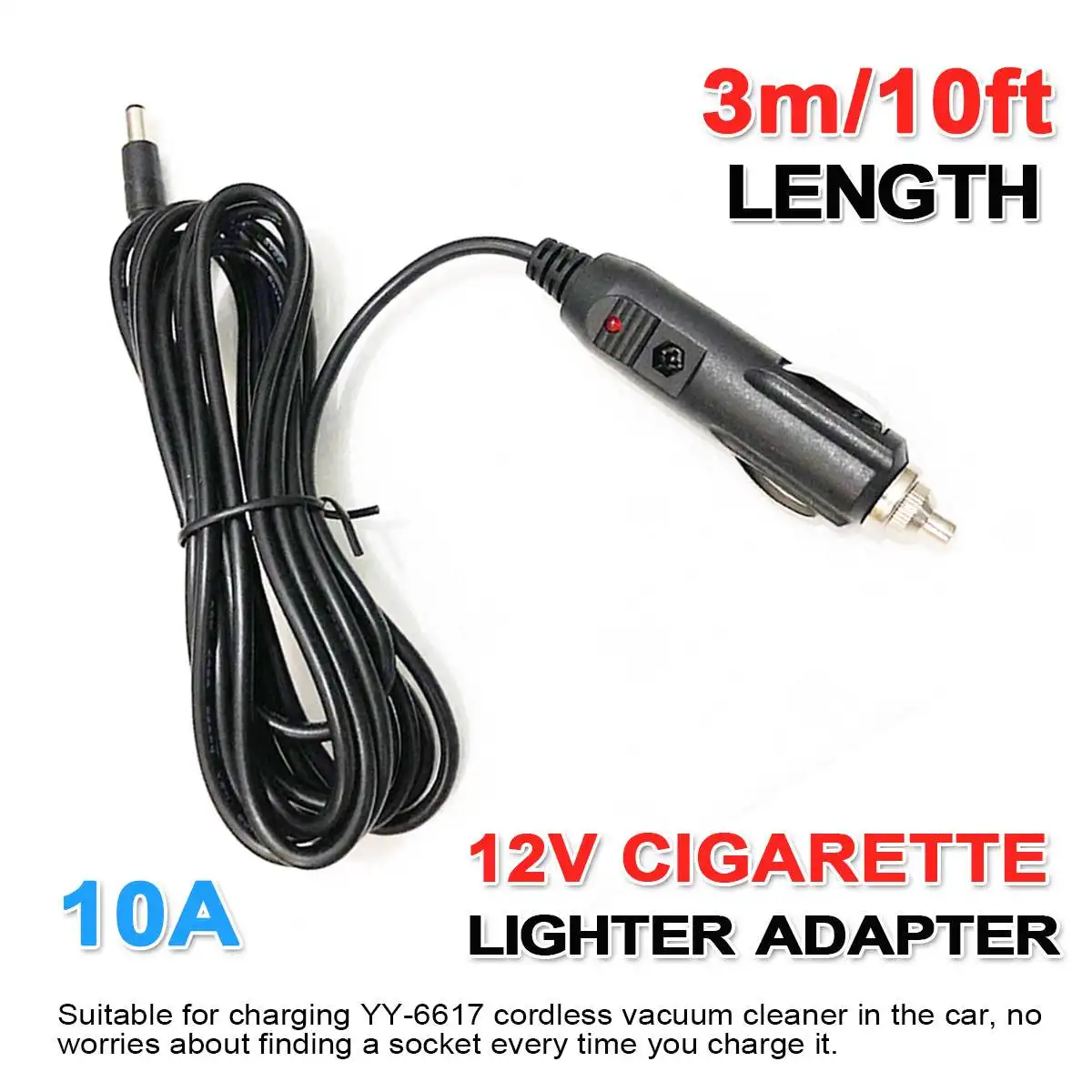

12V Car Cigarette Lighter 3M/10Ft Socket Plug Extension Cord Cable Wire Adapter Heavy Plug Power Supplies Auto Parts 120W