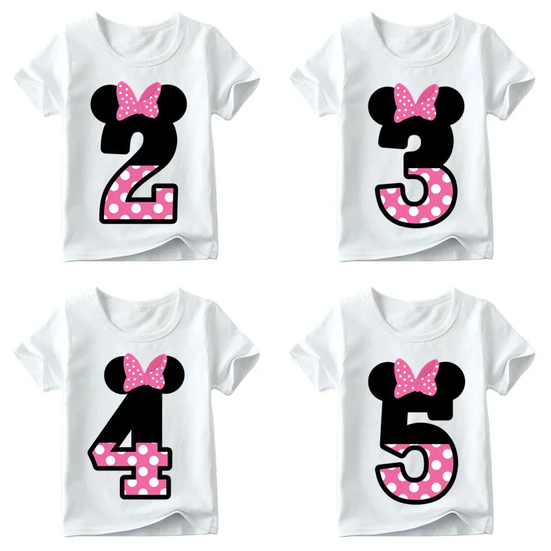 Одежда с милым принтом в виде букв и бантиков для маленьких мальчиков и девочек, детская забавная футболка, подарок на день рождения для детей 1-9, HKP2416