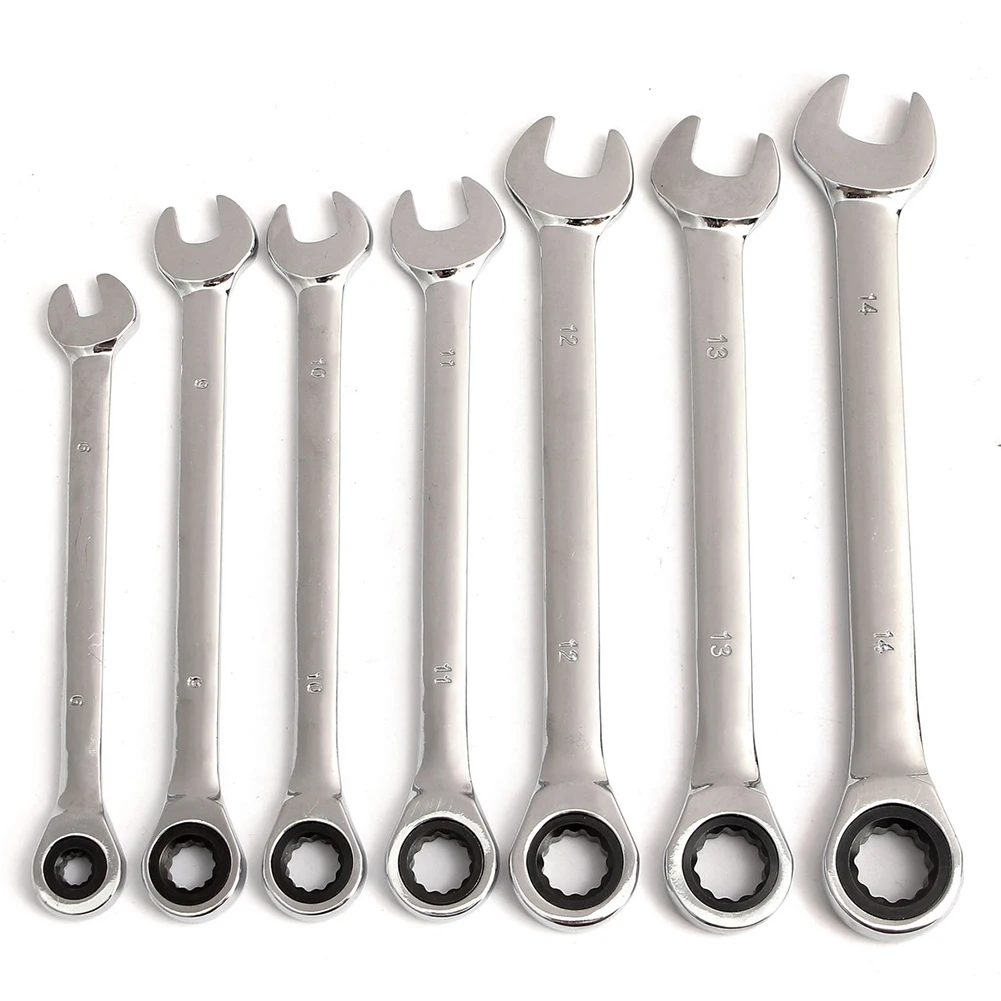 

12pcs Handle Open End Wrench Set Fixed Head Home Combination Auto Repair Tools Ring Ratchet Car Multifunctional Metric