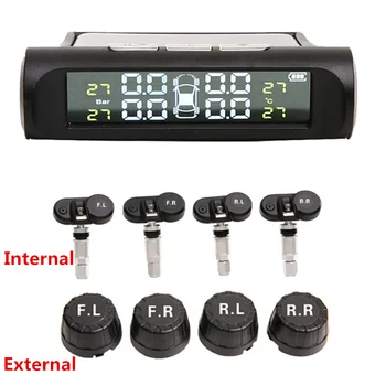 

Auto TPMS Solar USB Charging Tire Pressure Monitoring System Durable Real-time HD Screen Universal 4 External Internal Sensor
