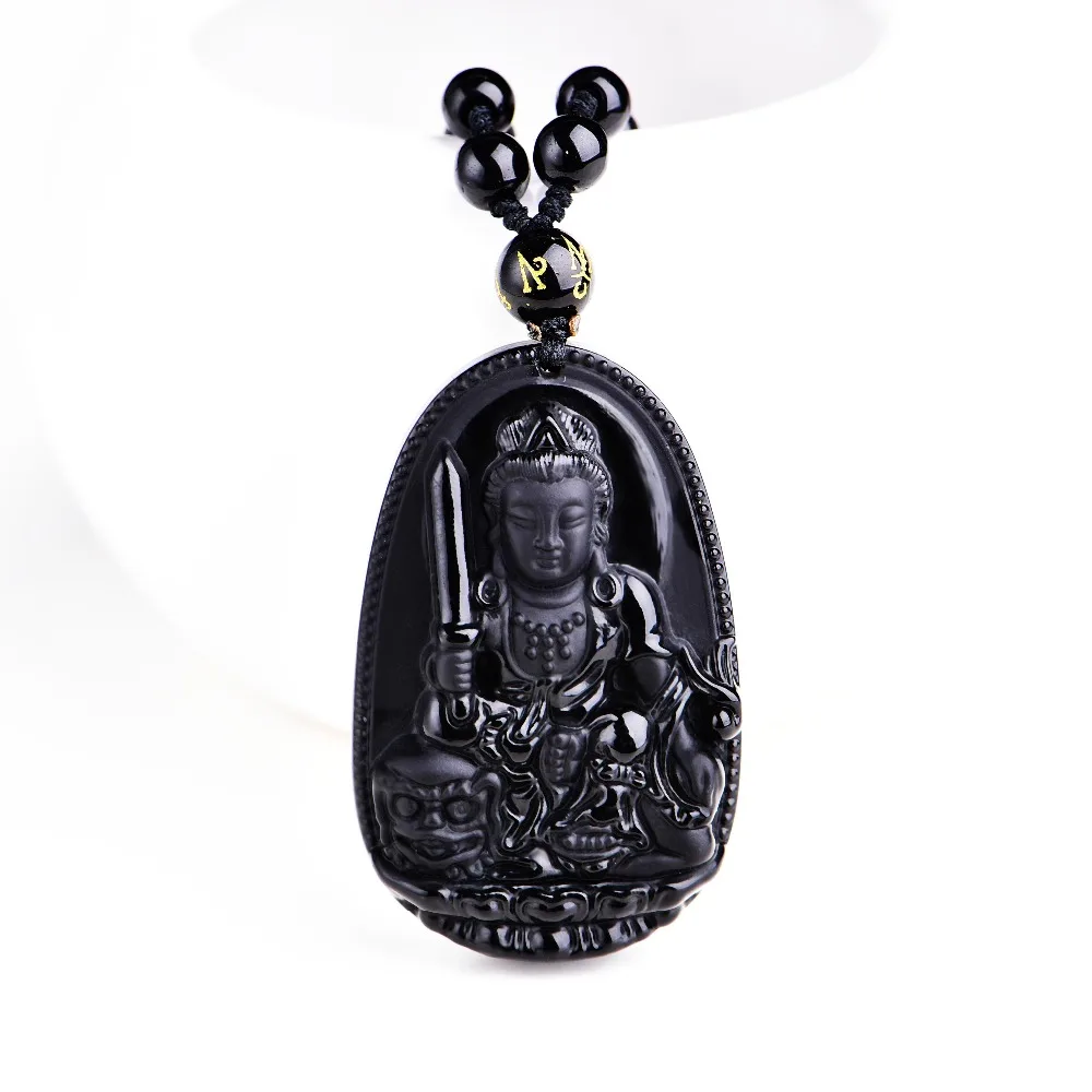 Высокое качество уникальный черный обсидиан ожерелье натуральный резной Будда Лаки Шарм кулон ожерелье для женщин мужчин Подвески