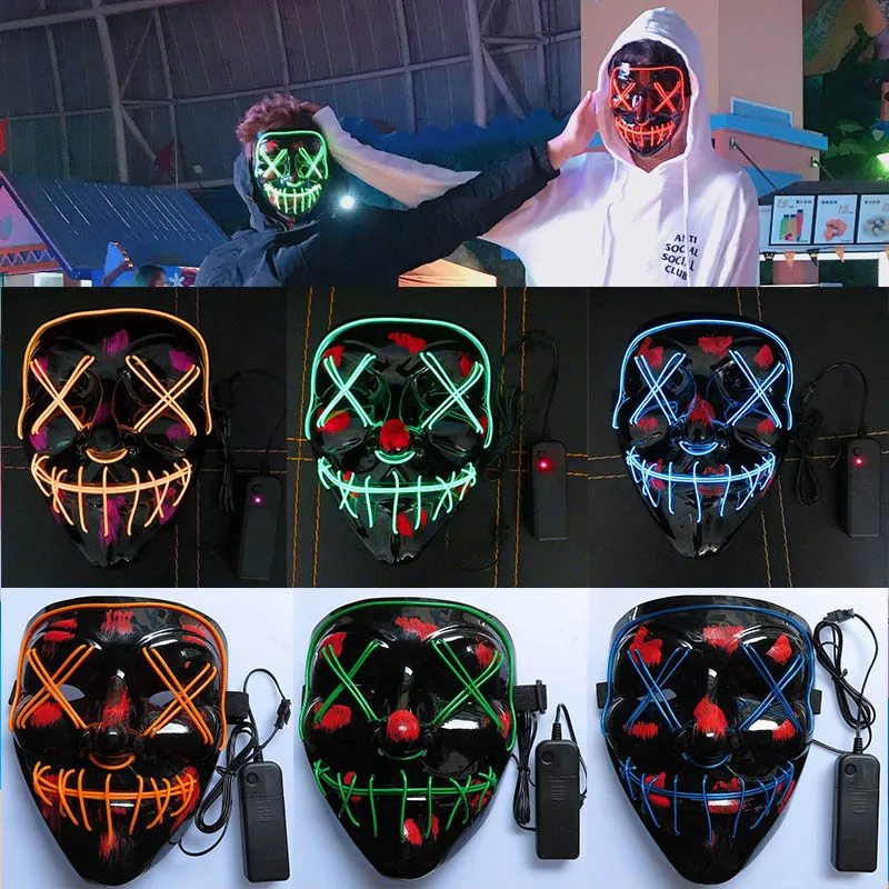 

Halloween Christmas Led Luminous Mask Horror Grimace Bloody EL wire Party Mask Club Bar DJ Glowing Full Face Masks Led mask