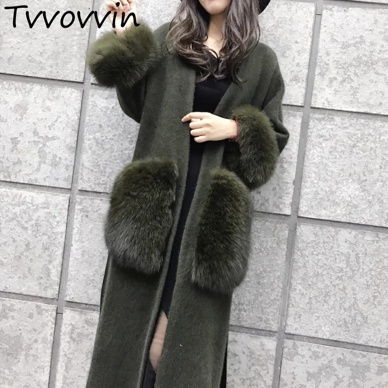 

TVVOVVIN 2019 new autumn and winter clothes woolen knitting cardigan fur big pockets loose long women coat R070
