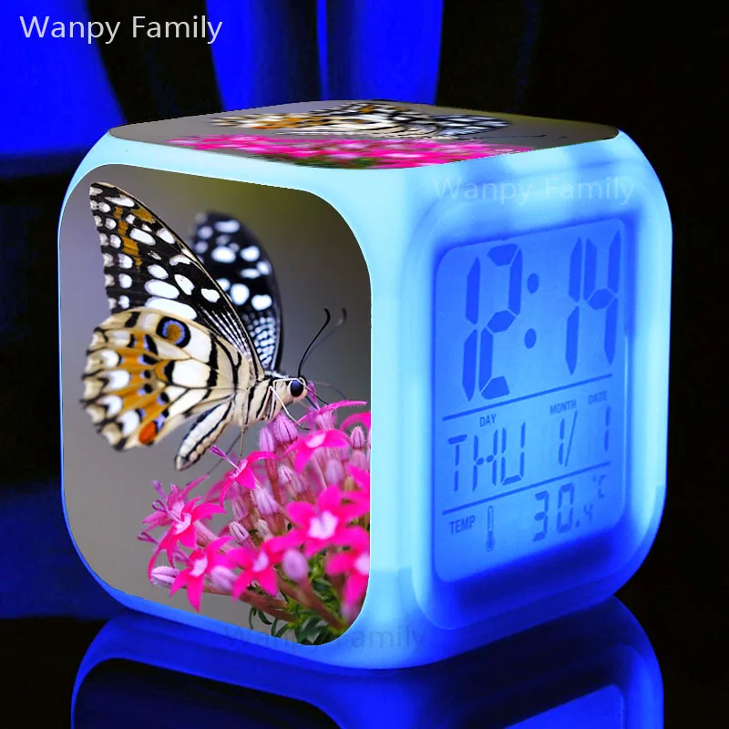 

Very Beautiful Butterfly Alarm Clock 7 Color LED Glowing Digital Alarm Clock Kids Room Desktop Multifunction Flash Watche Clock