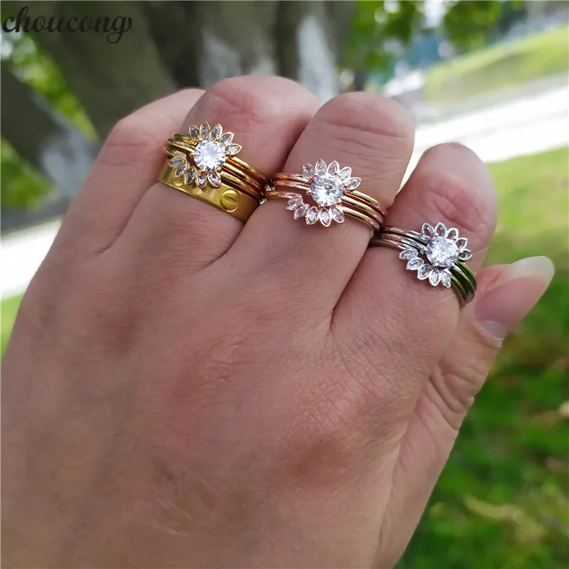 

choucong 3-in-1 Flower Promise Ring sets 925 sterling Silver AAAAA Zircon cz Party Wedding Band Rings For Women Bridal Jewelry