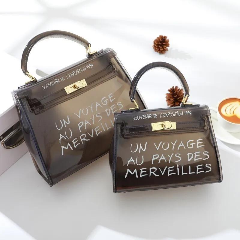 

Women Transparent Handbag 2019 PVC Jelly Crossbody Clutch Flap Totes Letter Leather Satchels Purse Ladies Shoulder Messenger Bag