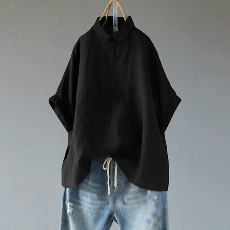 

Ladies Blouse Tops Loose Tunic Plus Size Irregular Summer Solid color women ladies Casual Shirt