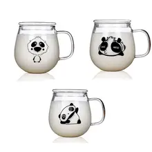 Термостойкое стекло с рисунком панды для завтрака молоко чай кофе чашка с ручкой одна чашка с крышкой для продуктов