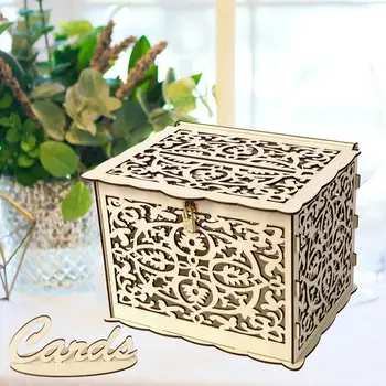 

1PCS DIY Wedding Gift Card Box Wooden Money Box With Lock Beautiful Wedding Decoration Supplies For Birthday Party