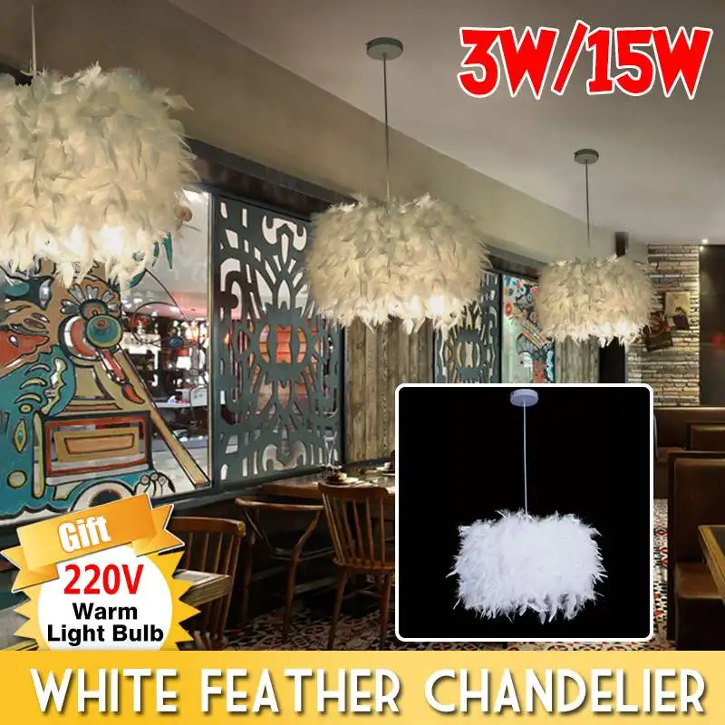 

3W/15W Modern Nordic style white nature Goose feather Pendant Lights 220V LED Pendant Lamp for Living Room Bedroom Kitchen
