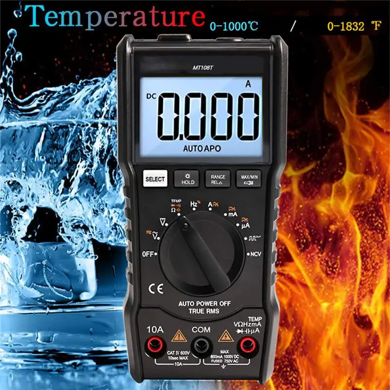 

Square Wave Output True RMS NCV Temperature Tester Digital Multimeter 6000 Counts Backlight AC DC Current/Voltage