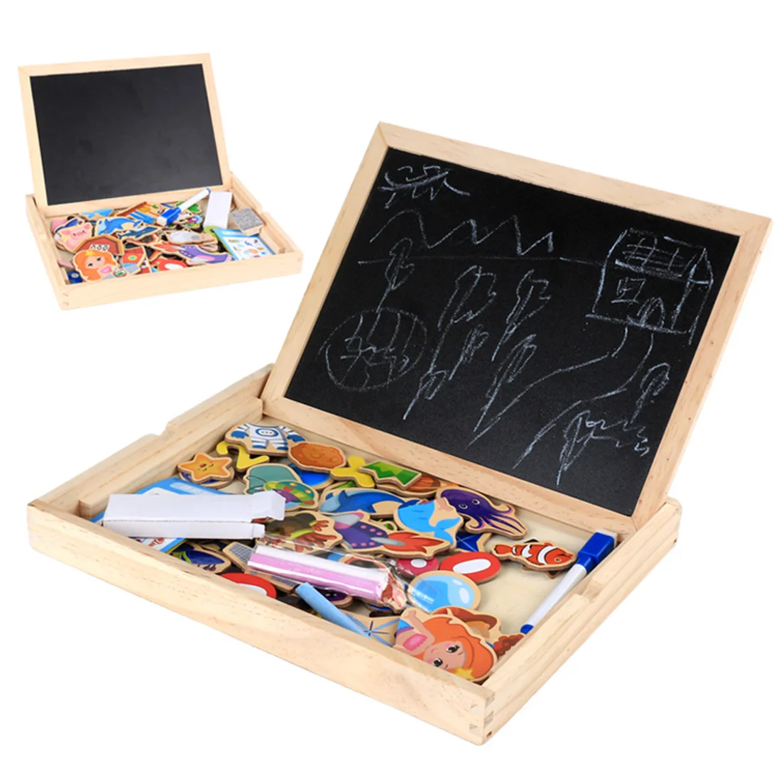 Мел доска двухсторонняя деревянная Магнитная стоячая мольберт доска для рисования Ранние развивающие игрушки для детей Набор для рисования