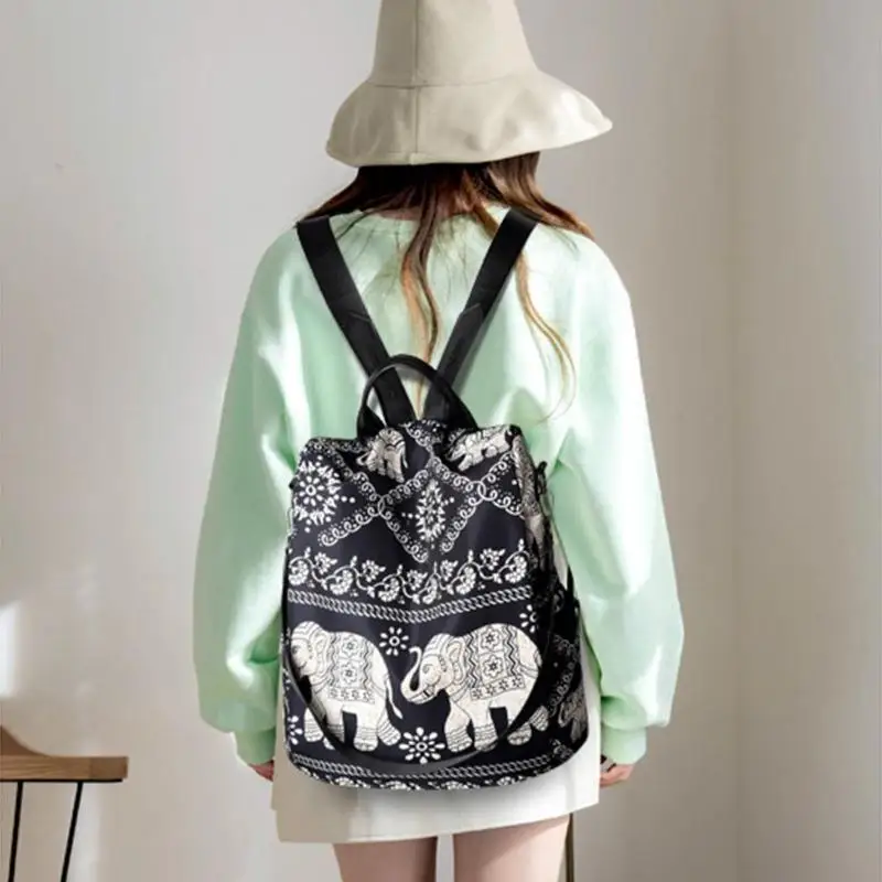 Многофункциональный рюкзак с защитой от краж, Женская Повседневная оксфордская сумка с принтом слона и дерева, модная Вместительная дорожная школьная сумка на плечо