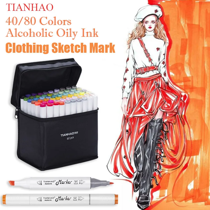 

40/80 Colors Markers Pen Set Dual Head Alcohol Oily Based Brush Pen For Clothing Sketching Marker School Art Supplies Stationery