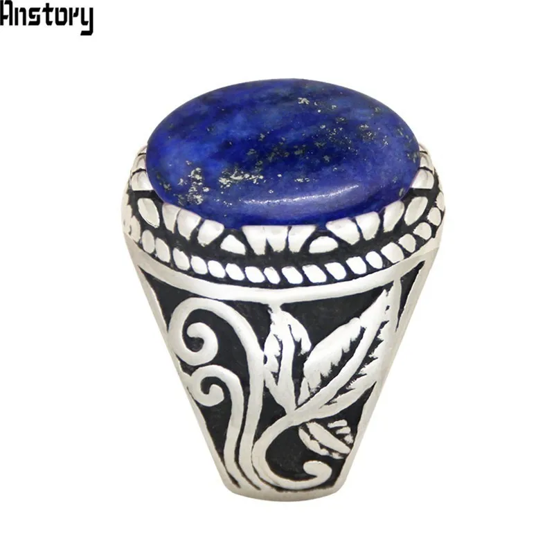 Oval Lapis Lazuli Stainless Steel Rings Natural Stone Leaf Plant Vintage Fashion Jewelry TR730|Кольца| |