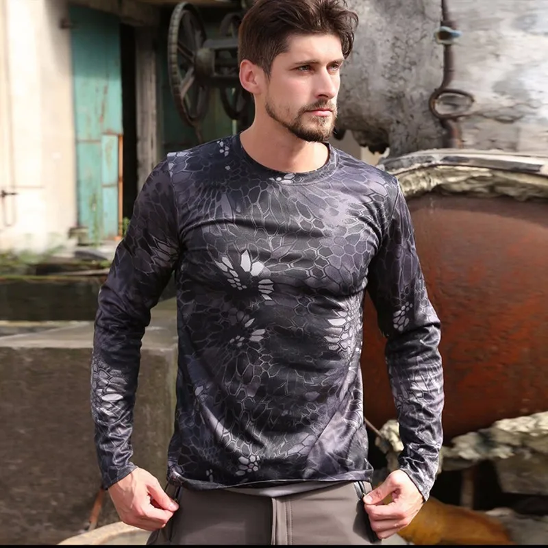 Man Long Sleeve Outdoor T-shirt Men Quick Dry Round Neck Hunting Hiking Camping Fishing Sport T Shirt Long Sleeve T Shirt