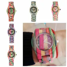 Top luksusowy kolorowy drewniany zegarek kobiety kwarcowy całkowicie bambusowy drewniany zegar kobieta cukierki kolorowa bransoletka zegarek damski nadgarstek Reloj Mujer