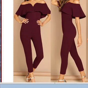 

Fashion Sexy Women Party Clubwear Evening Jumpsuit Ruffler Off The Shoulder Bodysuit Long Trousers